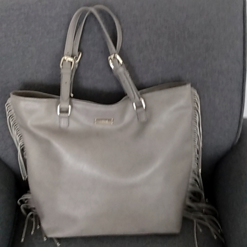 Purse BCBG embellished fringe adj straps 3 inside lined compartment